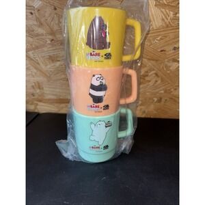 We‎ Bare Bears X Kura Sushi 3 Cup Set Special Stackable. Mug Peach, Yellow, Mint